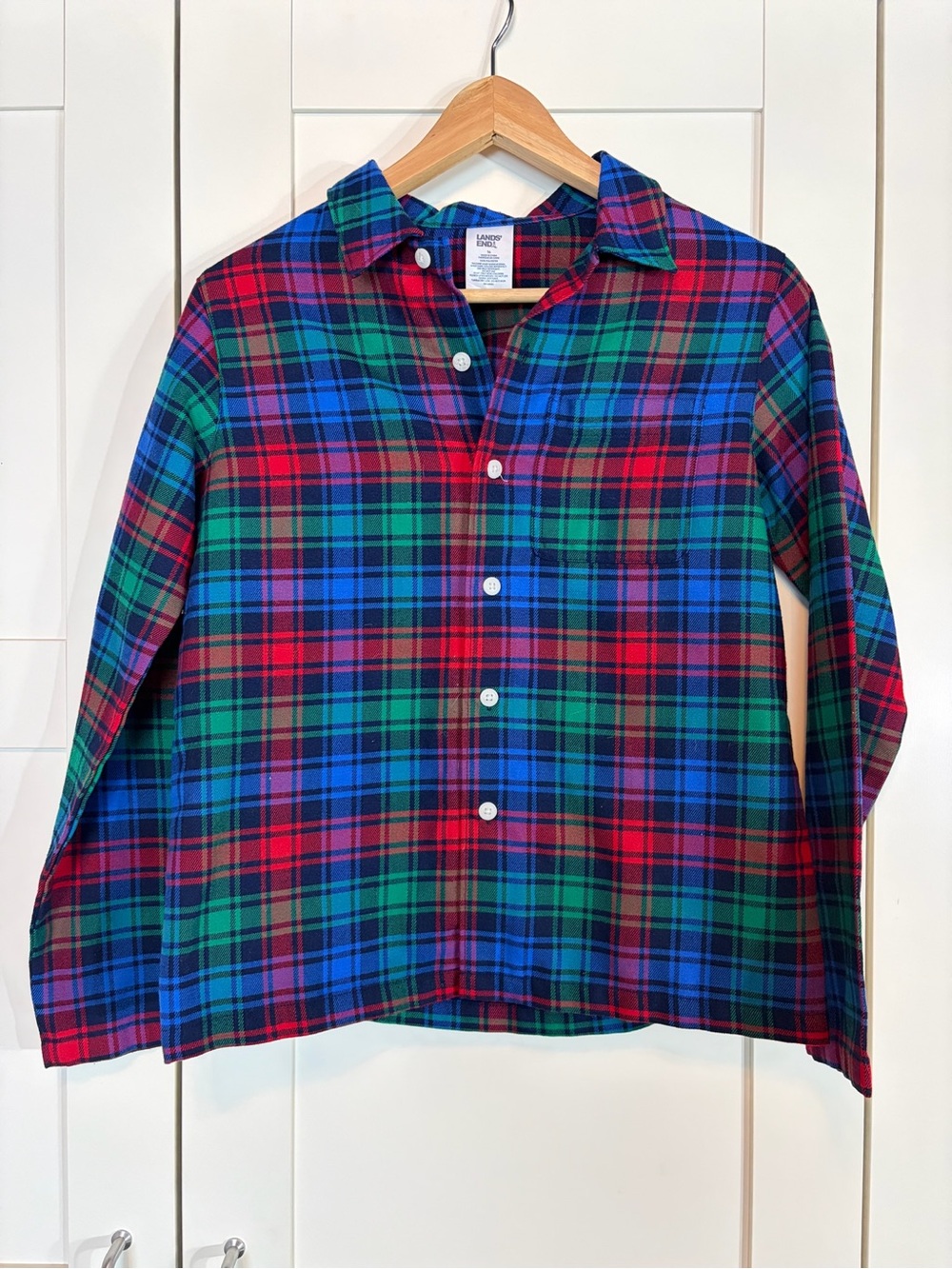 Lands' End Kids Blue, Red & Green Plaid Button-Down Shirt W